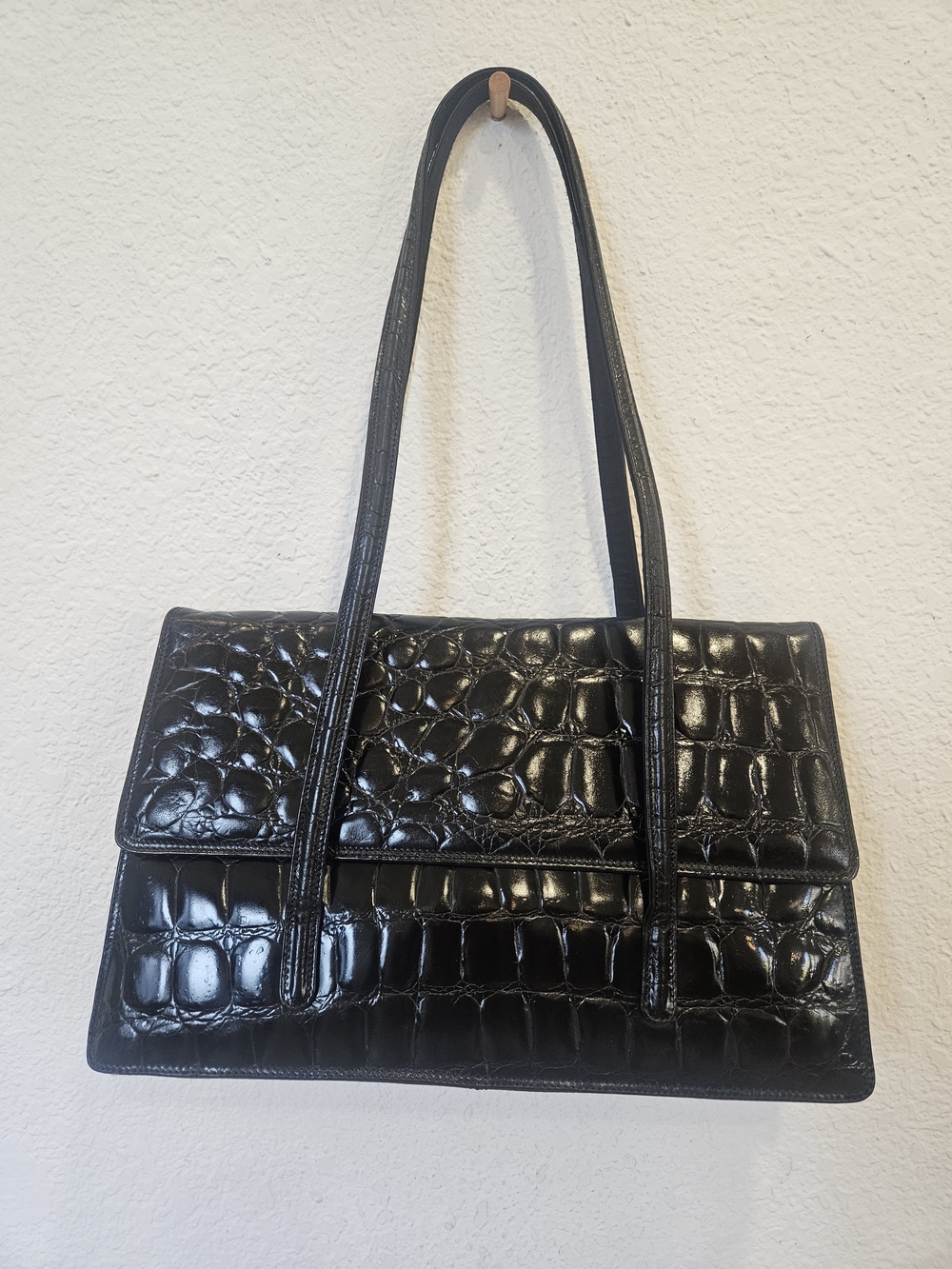 Francesco Biasia Crocodile Embossed Tote in Black